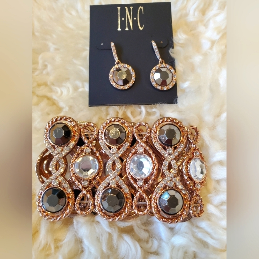I.N.C. Rose Gold Cuff Bracelet and Earrings set